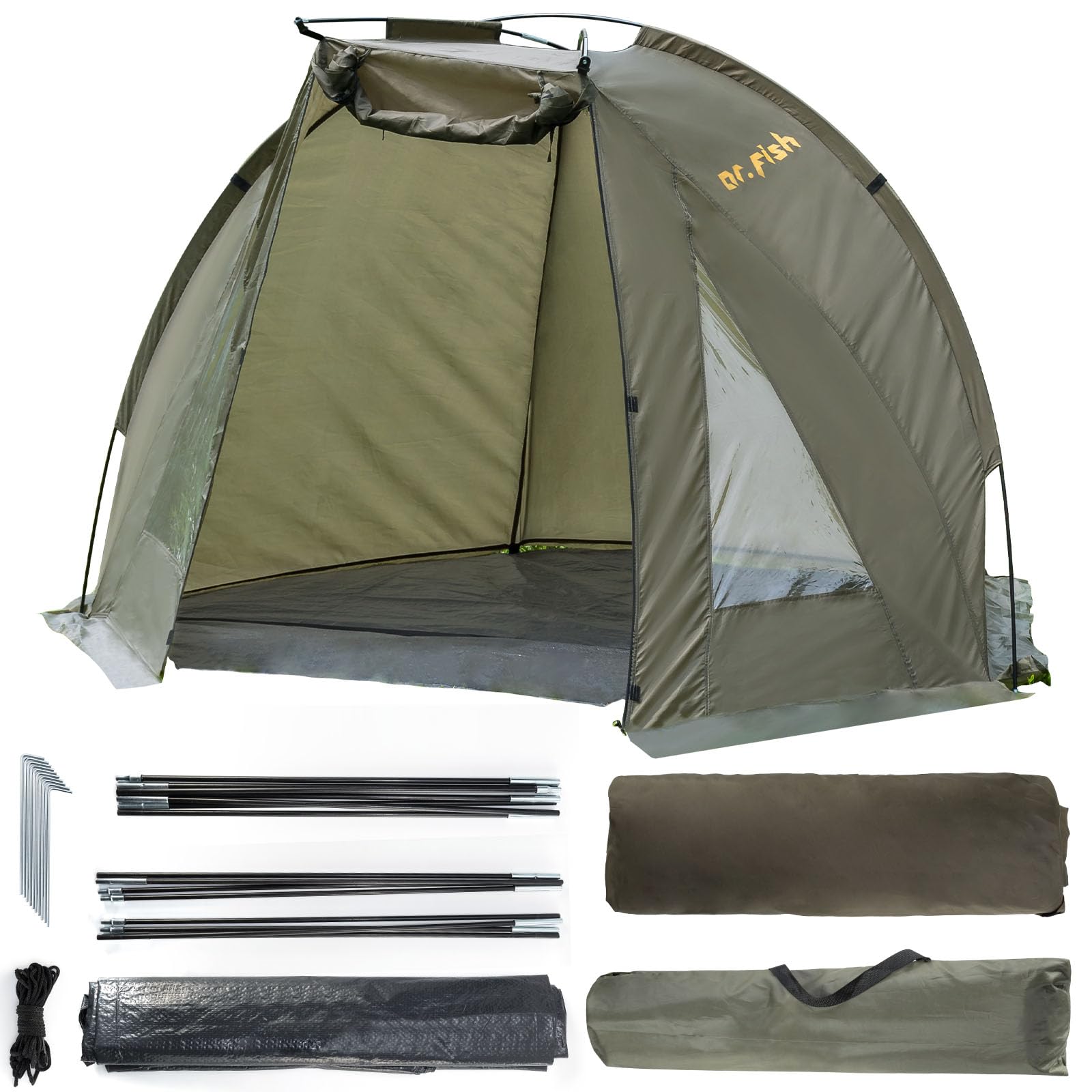 angelzelt-335pee-1.jpg Dr.Fish 1 Person Angelzelt Leichtes Aufbauen, Sonnenschutz mit UV Schutz, Leichtes Bivvy Zelt mit Tragetasche, Windschutz Tageszelt für Angeln, ... – Bild 1