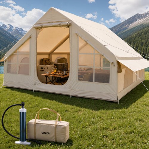 aufblasbare-zelte-076ydt-1.jpg VEVOR Aufblasbare Zelte für Camping 4x3x2 m, 5–8 Personen, 300D Oxford Glamping Zelt mit Ofenanschluss, Handpumpe 2 Türen & 4 Netzfenstern, inkl. Aufbewahrungstasche für einfachen Transport – Bild 1