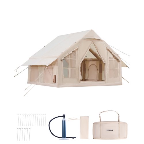 aufblasbare-zelte-589equ-1.jpg VEVOR Aufblasbare Zelte für Camping 3x3x2,3 m, 4–6 Personen, 300D Oxford 4 Jahreszeiten Glamping Zelt mit Handpumpe, Ofenanschluss, 2 Türen & 4 ... – Bild 1