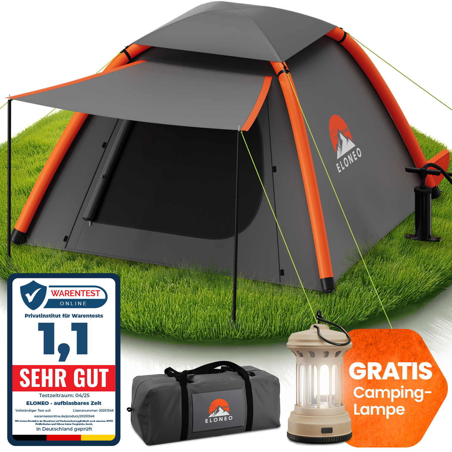 aufblasbarer-pavillon-460cjt-1.jpg ELONEO Aufblasbares Camping Luftzelt 1 3 Personen mit Vordach, 210x210x140cm – Bild 1