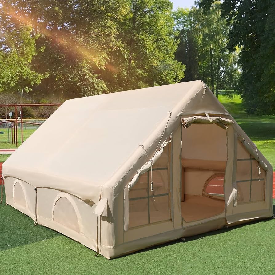 aufblasbares-zelt-617lnm-1.jpg Aufblasbare Zelte für Camping, Blow Up Glamping Zelte mit Handpumpe, einfach einzurichten 4 Saison wasserdicht Winddicht Outdoor Luft Zelte Haus, 2 Türen und 4 Fenster, 3 * 4M : Amazon.de: Sport & Freizeit – Bild 1