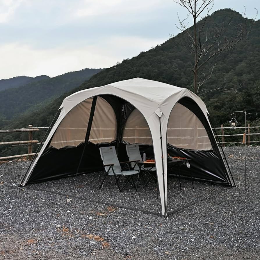 campingpavillon-431zws-1.jpg ARURU Camping Pavillon 3×3m Kuppelzelt mit 4×2 in 1 Seitenteilen Wasserdicht Sonnenschutz und Moskitonetz mit Titan Blackout Beschichtung Camping & ... – Bild 1