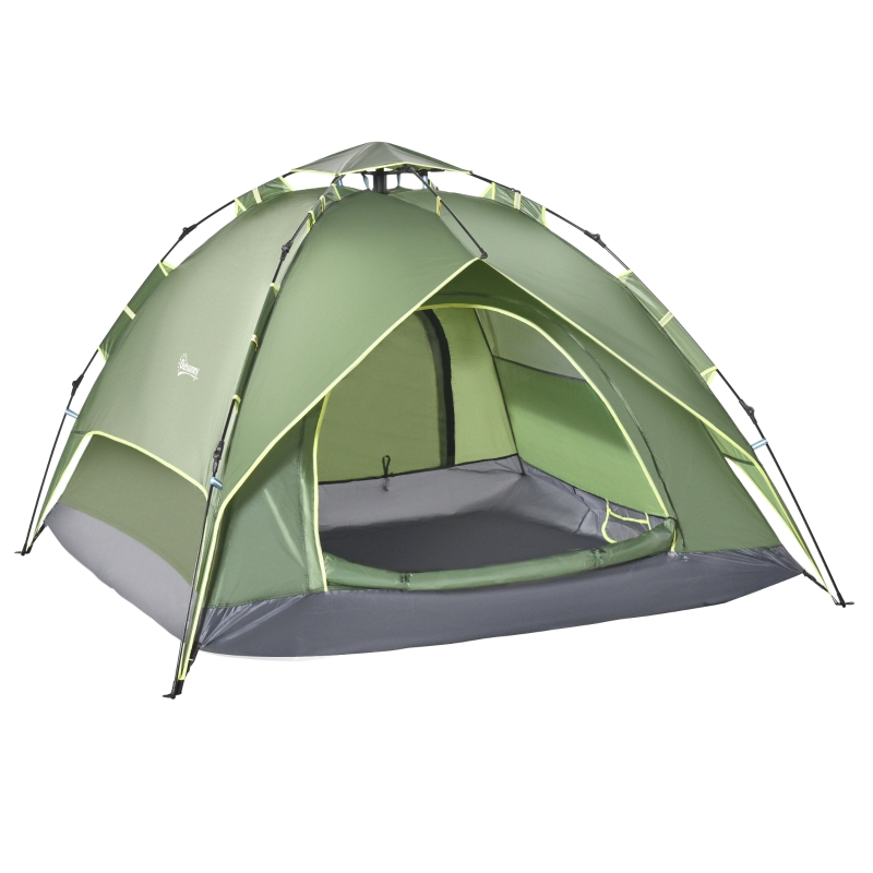 campingzelt-176gba-1.jpg Outsunny Doppelzelt Campingzelt Outdoorzelt Familienzelt Quick Up Zelt 2 Erwachsene + 1 Kind 4 Jahreszeiten wasserdicht Tragetasche 2 Türen Polyester + Glasfaser Dunkelgrün 210 x 210 x 140 cm | Aosom.de – Bild 1