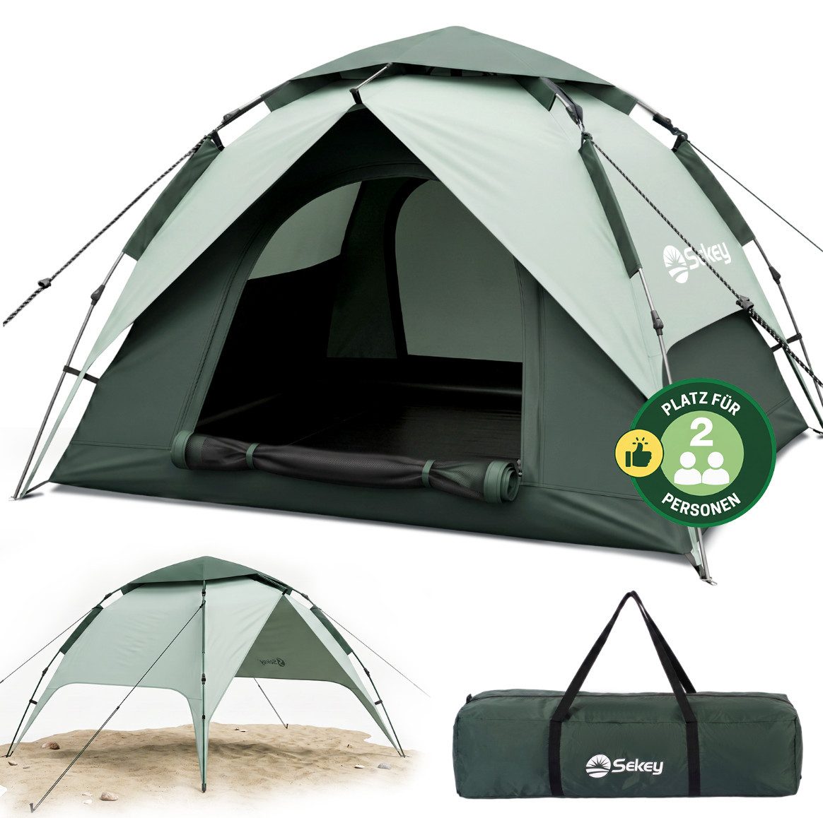 campingzelt-333ozh-1.jpg Sekey Kuppelzelt Campingzelt 2 Personen Wasserdicht Strandmuschel Strand, Personen: 2, Pop up Kuppelzelte, Automatisches Hydraulik System, UPF50+ – Bild 1