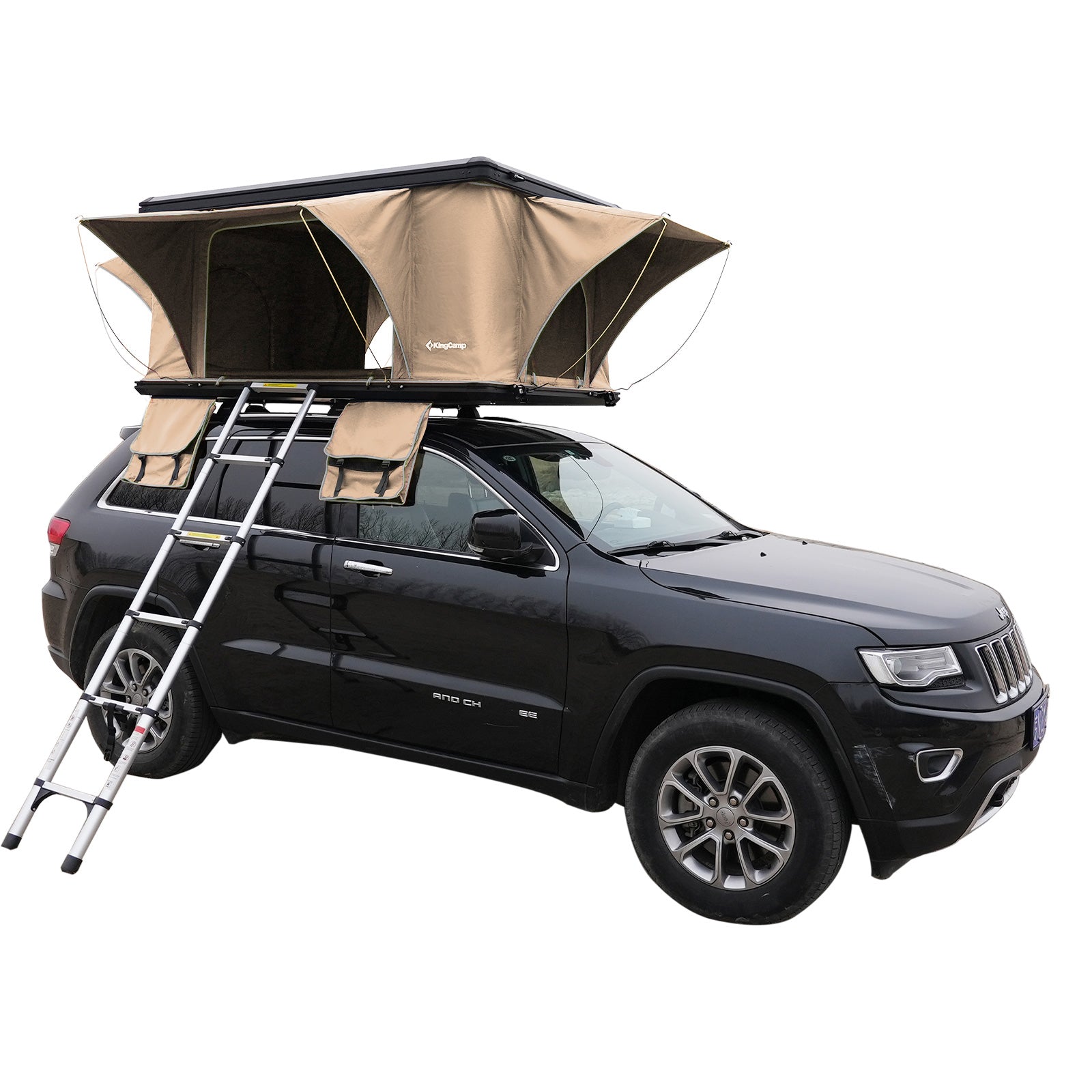 dachzelt-auto-769clk-1.jpg KINGCAMP Auto Dachzelt Boundless 2 Personen Hartschale Dach Zelt Automatik Alu Black/Beige – Bild 1