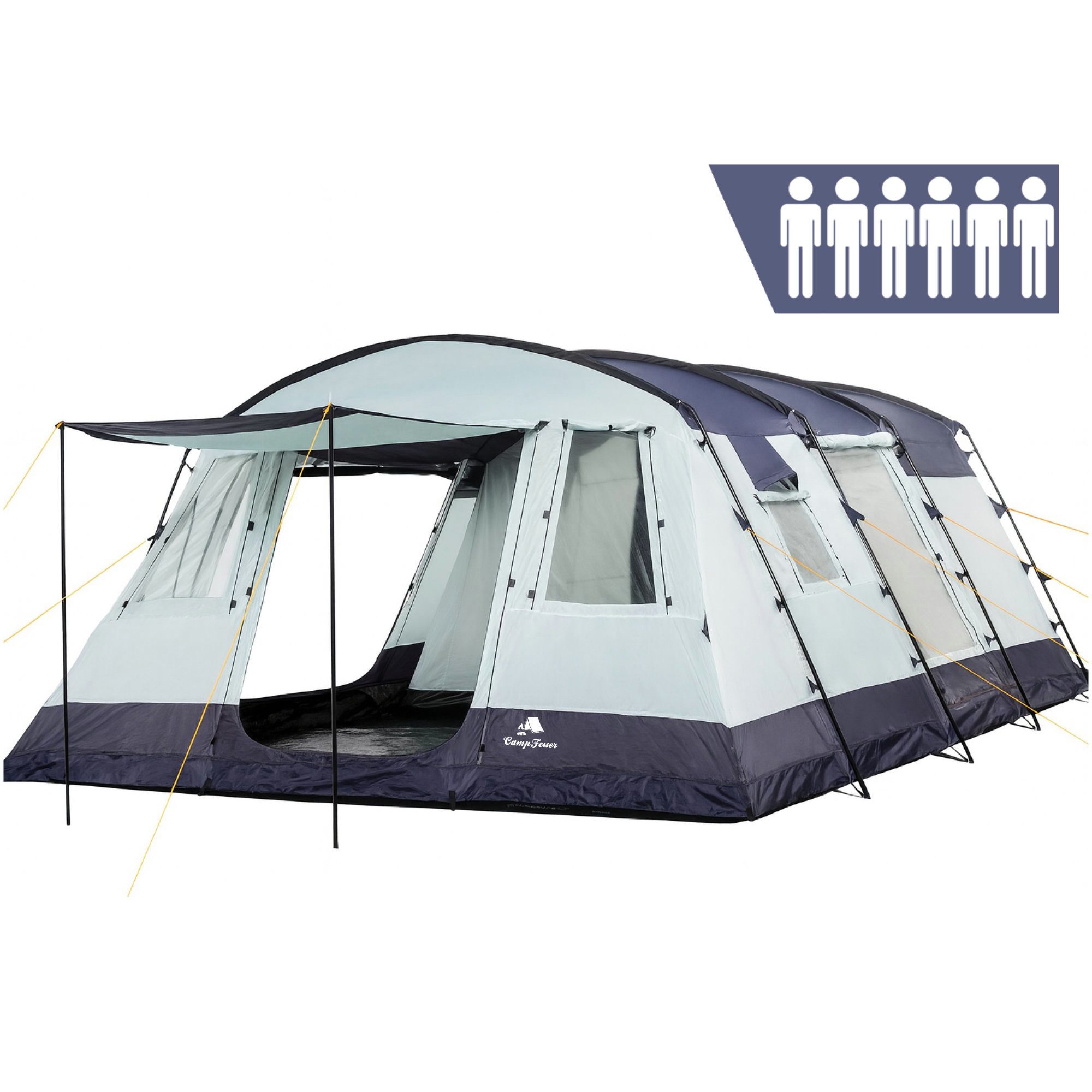 familienzelt-6-personen-445suj-1.jpg CampFeuer Tunnelzelt Zelt XtraL für 6 Personen Dunkelblau/Grau, XXL Tunnelzelt mit Vorraum, Personen: 6 – Bild 1