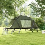 Outsunny Feldbett mit Zelt Campingbett erhöhtes Kuppelzelt inkl. Tragetasche (Klappbett, 1 St., Kuppelzelt) Grün Oxford 215 x 80 x 125 cm