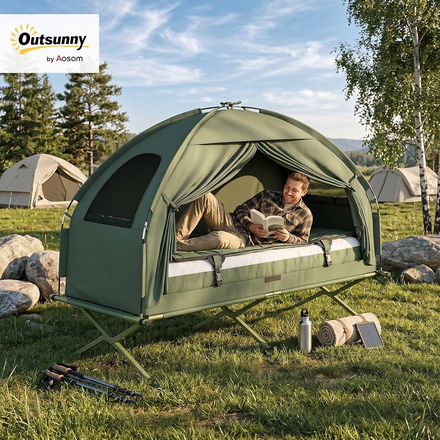 feldbett-mit-zelt-227ncf-1.jpg Outsunny SoBuy Feldbett mit Zelt Wurfzelt mit Luftpumpe, Matratze, Tragetasche, Schlafsack, Wasserdichtes Campingbett Extra Breit Outdoor Campingliege Dunkelgrün 193x86x160 cm bis 114 kg : Amazon.de: Sport & Freizeit – Bild 1