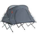 Outsunny Zelt für zwei Personen mit Feldbett und Matratze, faltbar, Grau, 200 x 146 x 159 cm | Aosom.de
