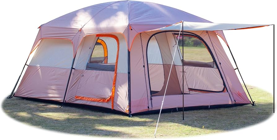 grosses-zelt-010zlu.jpg KTT Extra großes Zelt für 12 Personen, Familien Kabinenzelt, 2 Zimmer, hellbraun. : Amazon.de: Sport & Freizeit – Bild 1