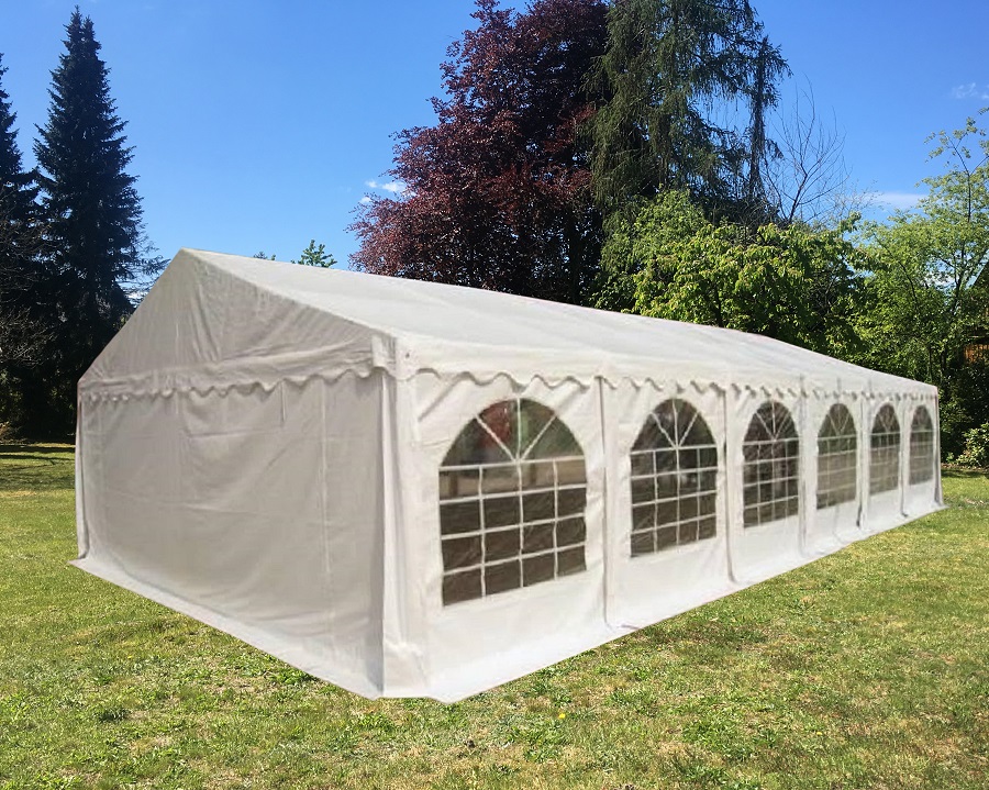 grosses-zelt-462ncg.jpg Partyzelt 6x12m, PVC weiß mit Bodenrahmen und Dachverstrebung – Bild 1
