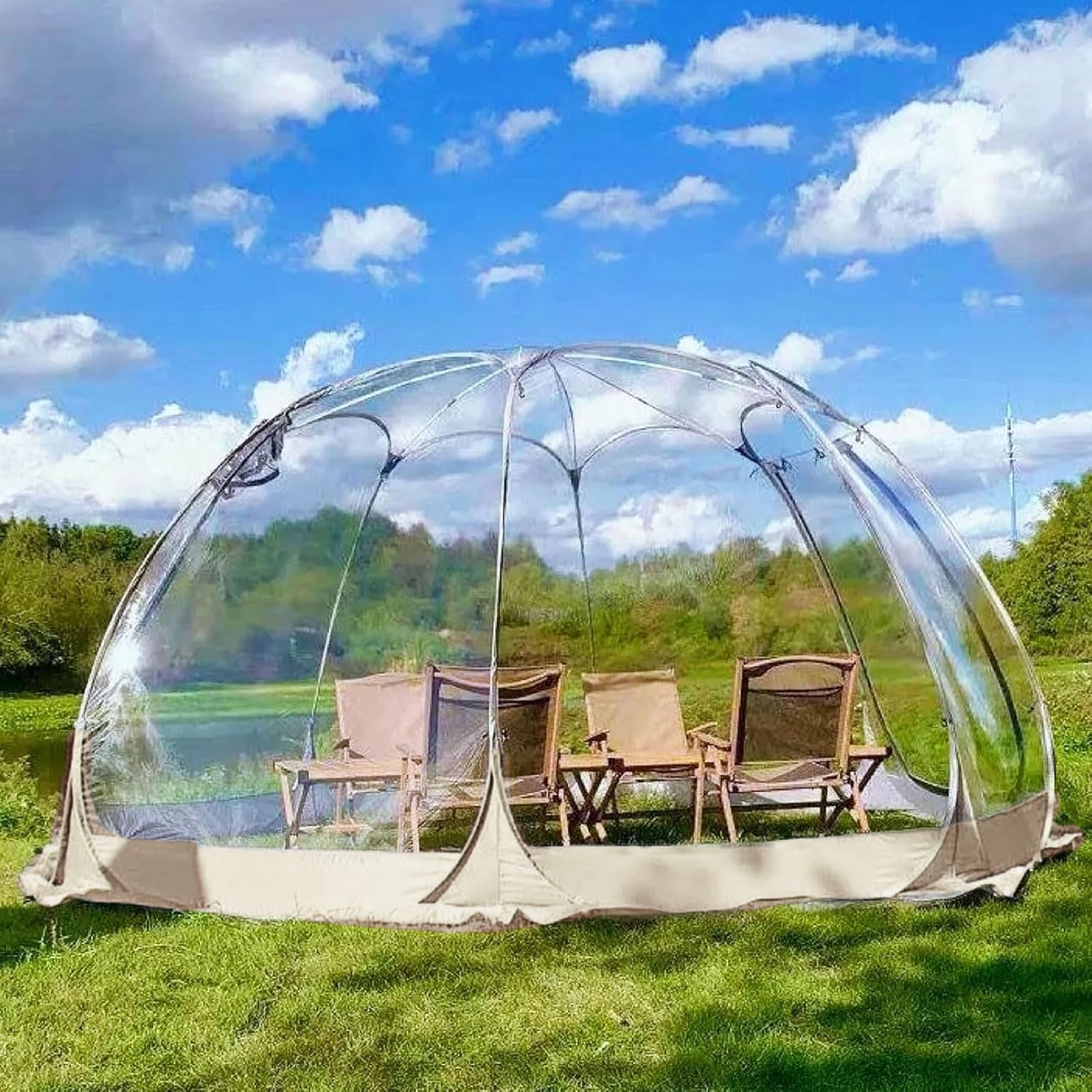 igluzelt-259jkx-1.jpg Amazon.de: Iglu Zelt Bubble Gartenkuppel Blasenzelt: Wetterfestes Wasserdicht Bergroßes Transparentes PVC Sofortiges Pop Up Pavillon 3 8 Personen Camping Party Hochzeit (Beige, 3 x 3 x 2,2 m) – Bild 1
