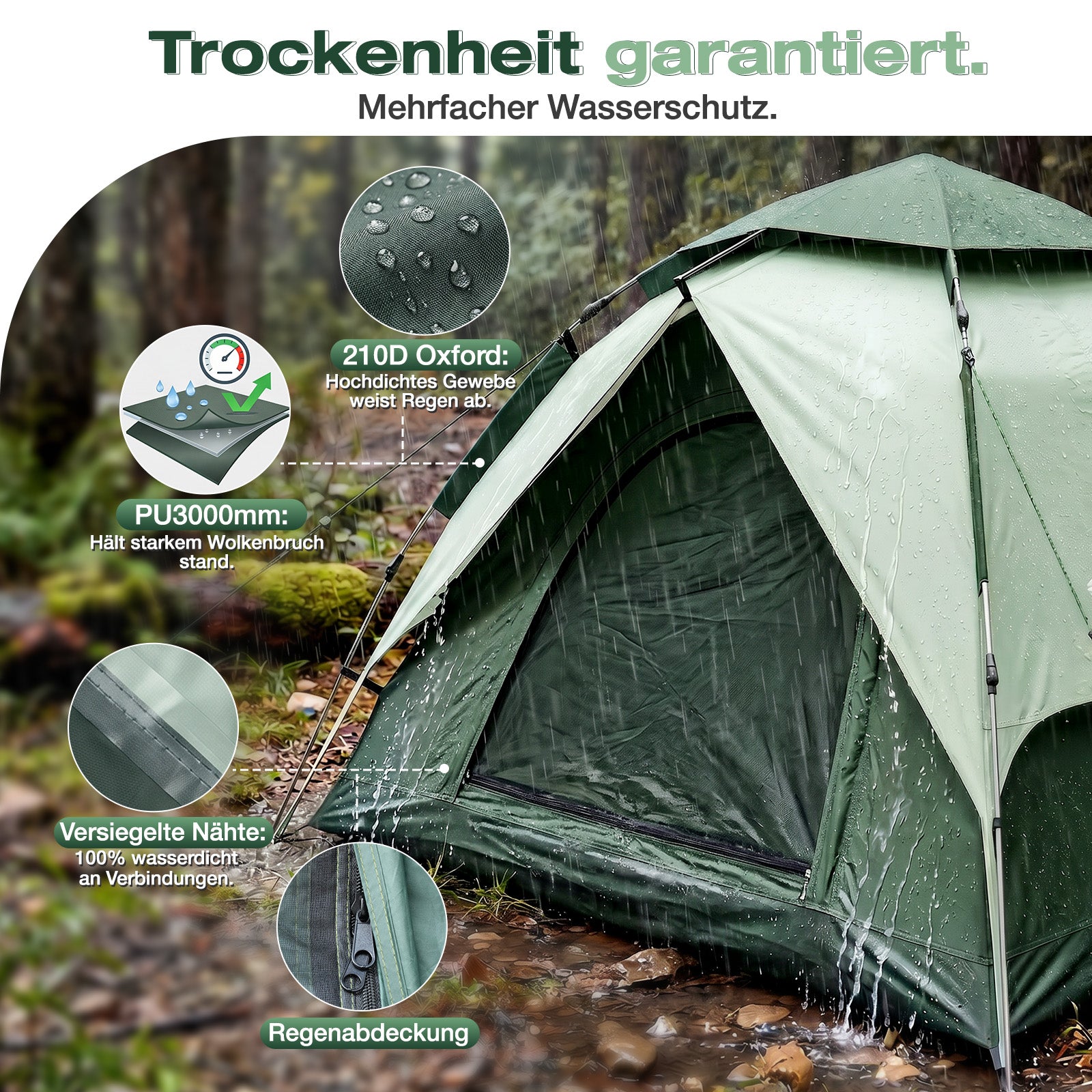 kuppelzelt-529lyi-1.jpg Sekey 2 Personen Kuppelzelt mit Hydraulik Pop up System – Campingzelt wasserdicht PU3000+, UV50+ Sonnenschutz, 2 in 1 Strand & Outdoor Zelt mit ... – Bild 1