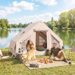 Outsunny aufblasbares Zelt mit Luftpumpe, Kaminöffnung, Dachfenster, kratzfest Bodenplane, Personen: 8 (Outdoor Luftzelt, 1 tlg., Air Glamping Zelte), aus Oxfordstoff