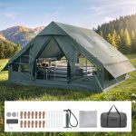 VEVOR Aufblasbares Campingzelt Familienzelt Luftzelt 5 8 Personen Grün, für Outdoor Aktivität Wasserabweisendes 420D Oxford Gewebe mit Dachfenster Ofenrohrdurchführung Netzfenster & Tragetasche