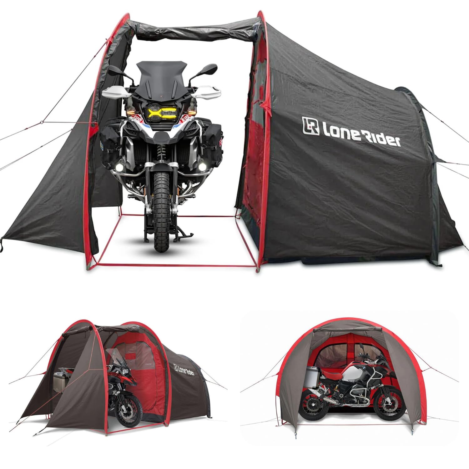 motorrad-zelt-167gxr-2.jpg Lone Rider Motorrad Camping Zelt 2 Personen Wasserdicht, Garage | Wasserdichtes MotoTent mit separater Motorrad Garage. Inkl. Tragetasche, ... – Bild 1