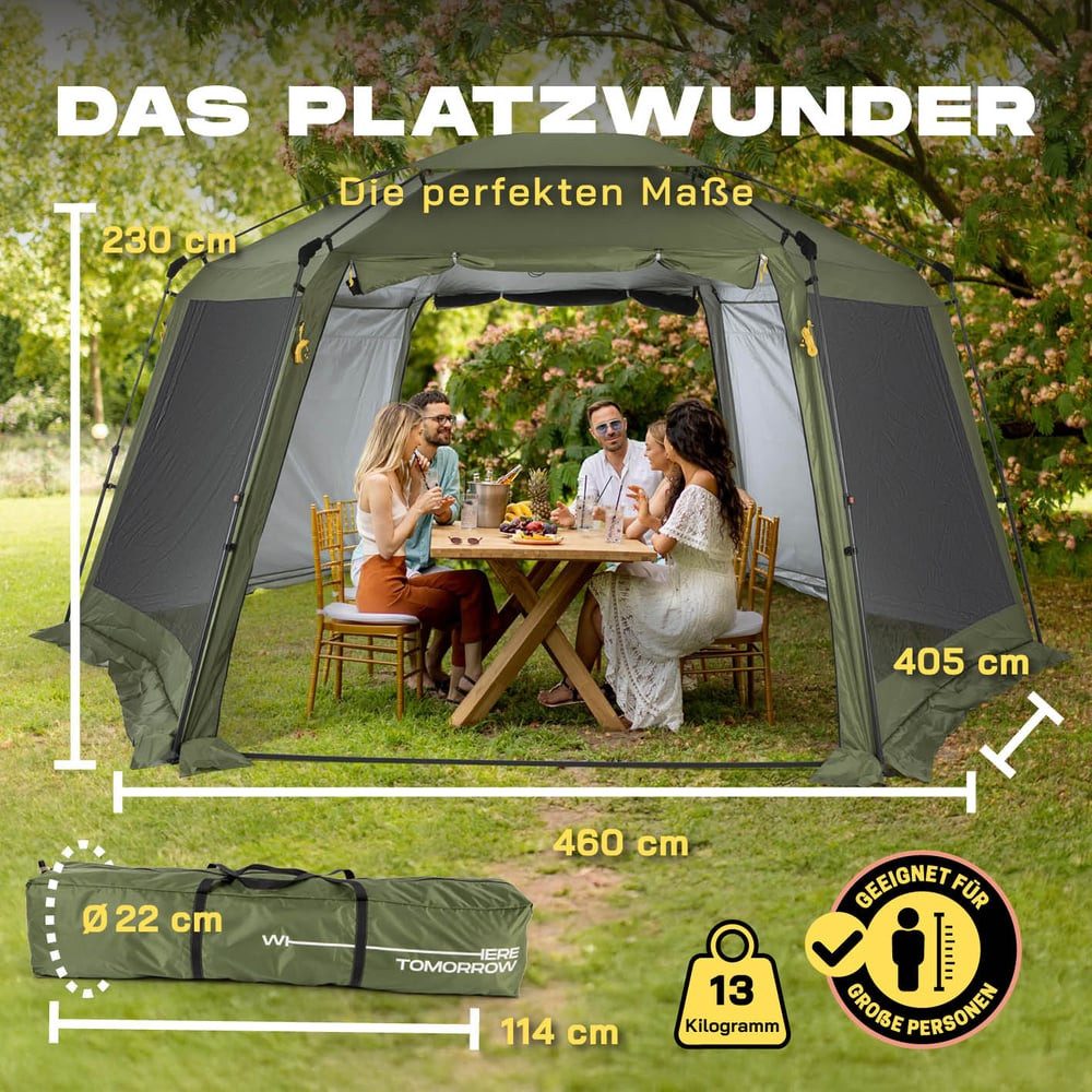 pavillon-camping-090trq-1.jpg Lumaland Pavillon Pop Up Pavillon Aufbau in unter 2 min sechseckig 155x215x167cm, Camping Reisen Party Schutz vor Regen Wind Wetter transportabel – Bild 1