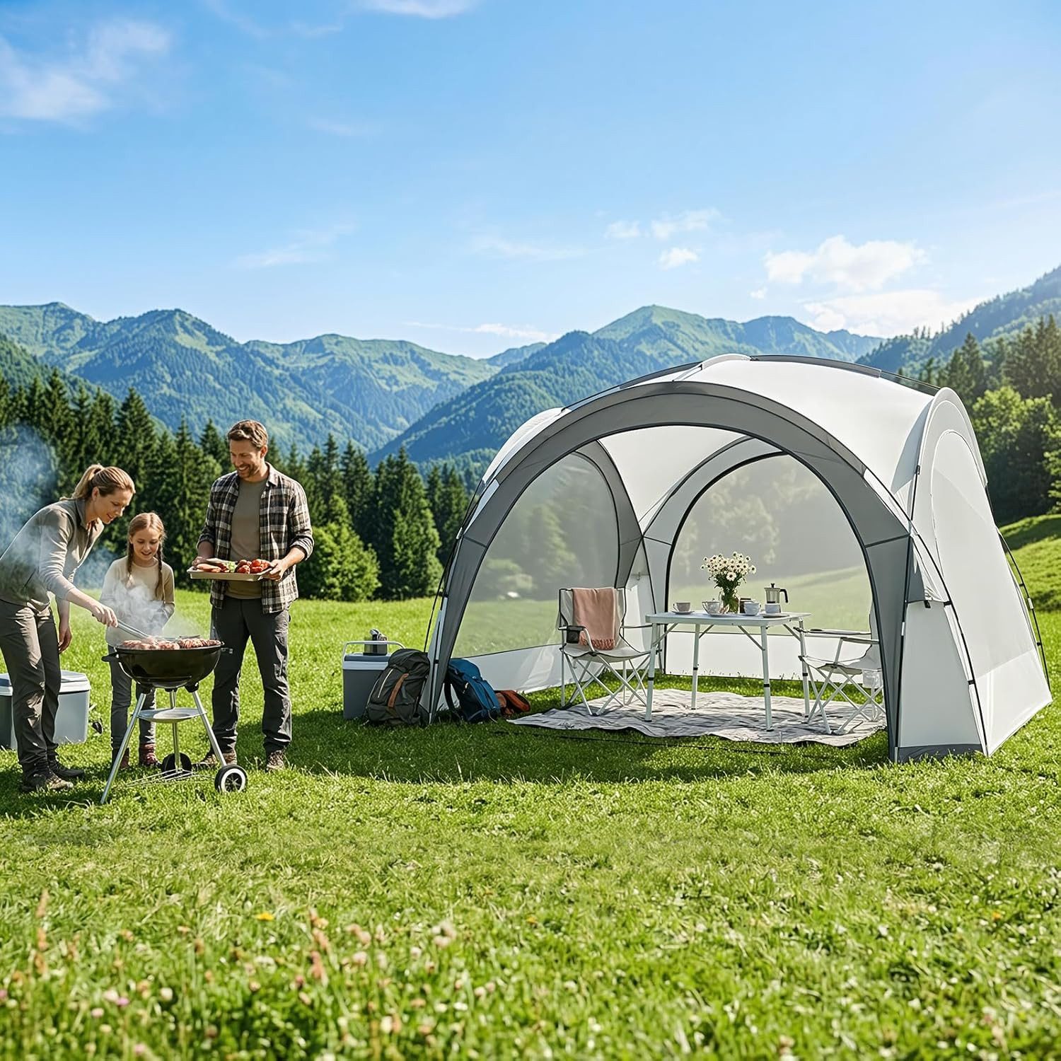 pavillon-camping-528bwn-1.jpg AOXUN Pavillon 3,5x3,5m, Grau, Wasserdicht, UPF50+, Seitenwände, Türen – Bild 1