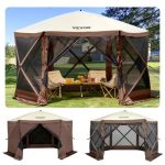 VEVOR Pavillon Zelt, 3,6 x 3,6 m, 6 seitiges Pop up Camping Überdachungszelt mit Netzfenstern, tragbarer Tragetasche, Erdnägeln, großen Schattenzelten ...