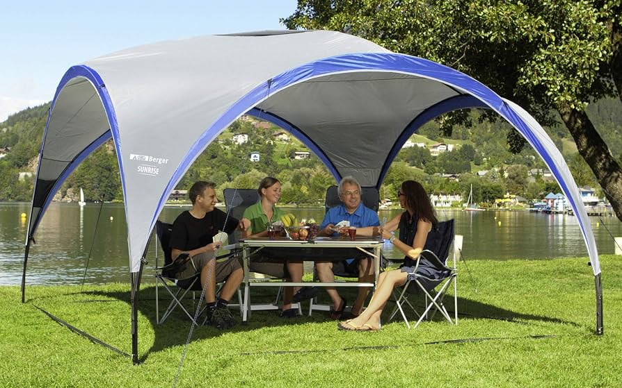 pavillon-camping-826irb-1.jpg Amazon.de: Berger Pavillon Sunrise │ 3,5mx3,5m UV50+ Sonnenschutz, grau/blau, robust gegen Wind als Partyzelt zum Camping oder als Gartenpavillon │ ... – Bild 1