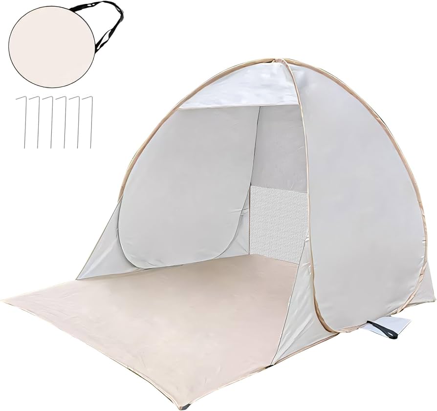strandmuschel-350doi-1.jpg Strandmuschel Pop Up UV Schutz, UPF 50+ Popup Strandmuschel, Tragbar Strand Muschel Baby UV Zelt, Windschutz Strandzelt, Automatisches Pop Up Zelt, ... – Bild 1