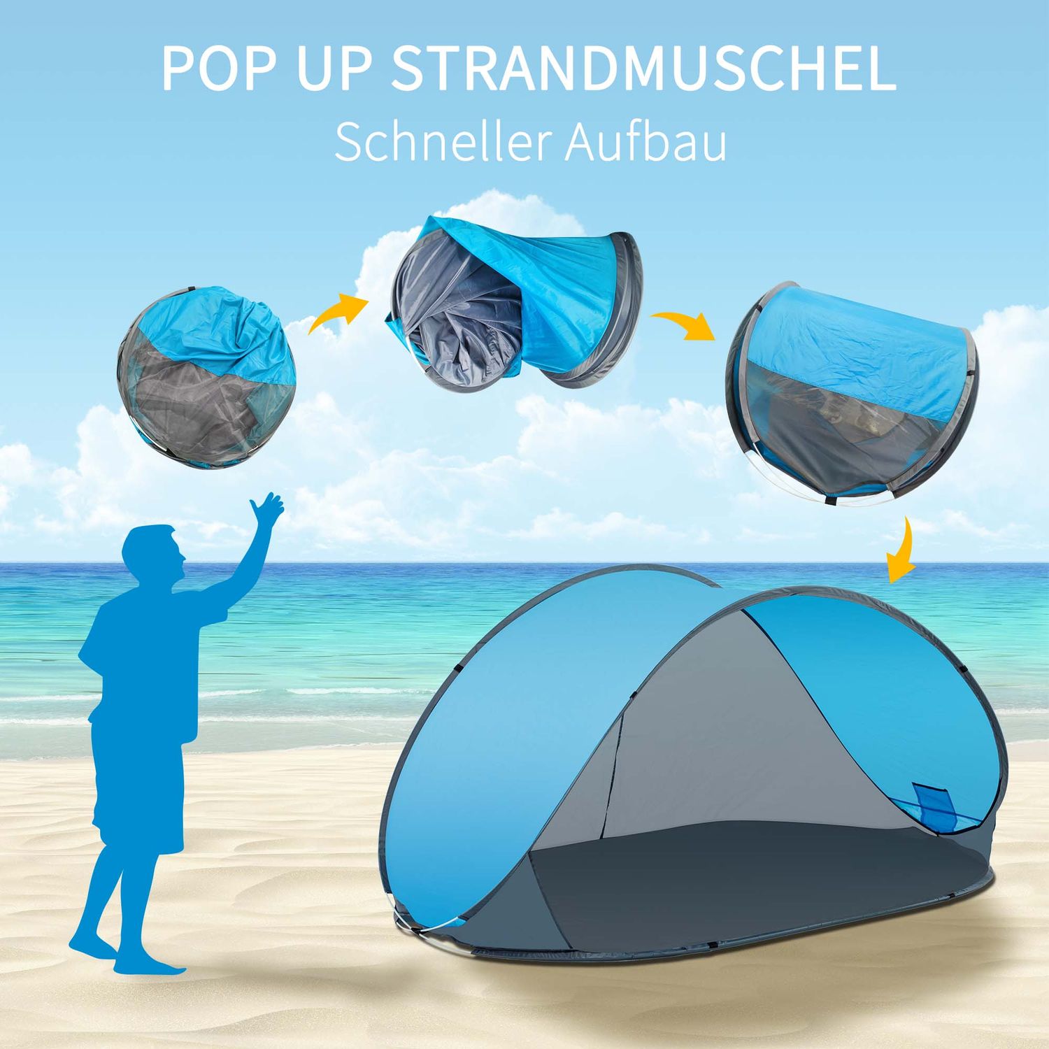 strandmuschel-381onl-1.jpg Strandmuschel Pop Up Strandzelt Wetter und Sichtschutz Polyester Zelt – Bild 1
