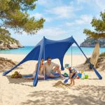 UV Schutz 50+ Strandzelt für 2–4 Personen mit Matte und Schaufel, Lycra und Aluminium, 200 x 208 x 200 cm, Blau