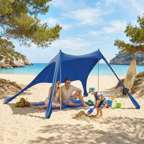 strandzelt-401vmj-1.jpg UV Schutz 50+ Strandzelt für 2–4 Personen mit Matte und Schaufel, Lycra und Aluminium, 200 x 208 x 200 cm, Blau – Bild 1