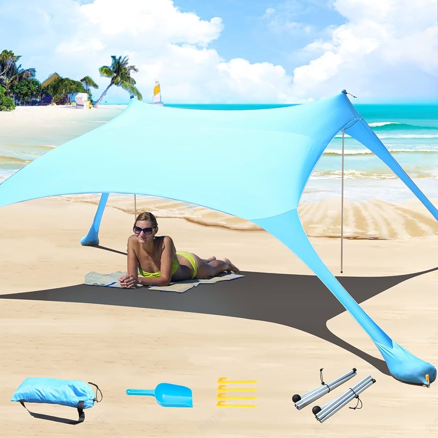 strandzelt-850szz-1.jpg Cuupo Strandzelt, Pop Up, 2x2.1 m, LSF 50, Lycra, Sonnenschutz, für den Außenbereich, Anti Wind, Sonnenschutz mit Stabilitätsstangen, Hinterhof mit ... – Bild 1
