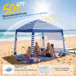 Sekey Strandmuschel Pop Up 240 × 240 cm für 4–6 Personen – Höhenverstellbares Strandzelt mit Seitenvorhang, UV50+ Sonnenschutz, Windfest mit ...