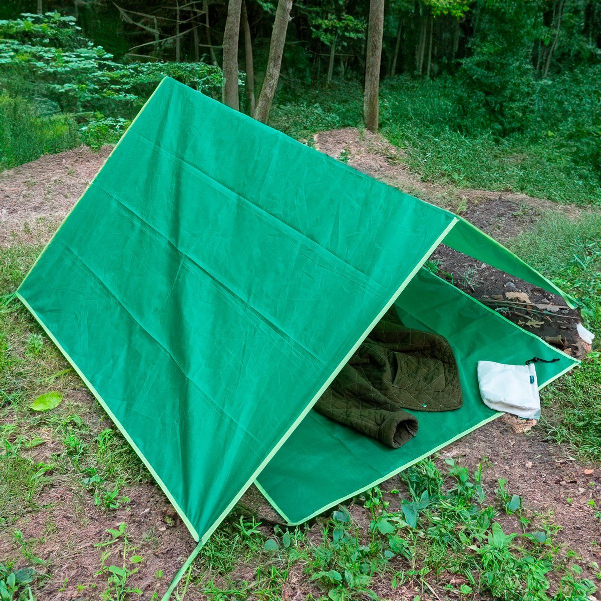 tarp-zelt-708xcj-1.jpg Kikkerland Tarp Zelt Bag + Tent Outdoor Spielzelt für junge Abenteurer Plane Vordach Ösen – Bild 1