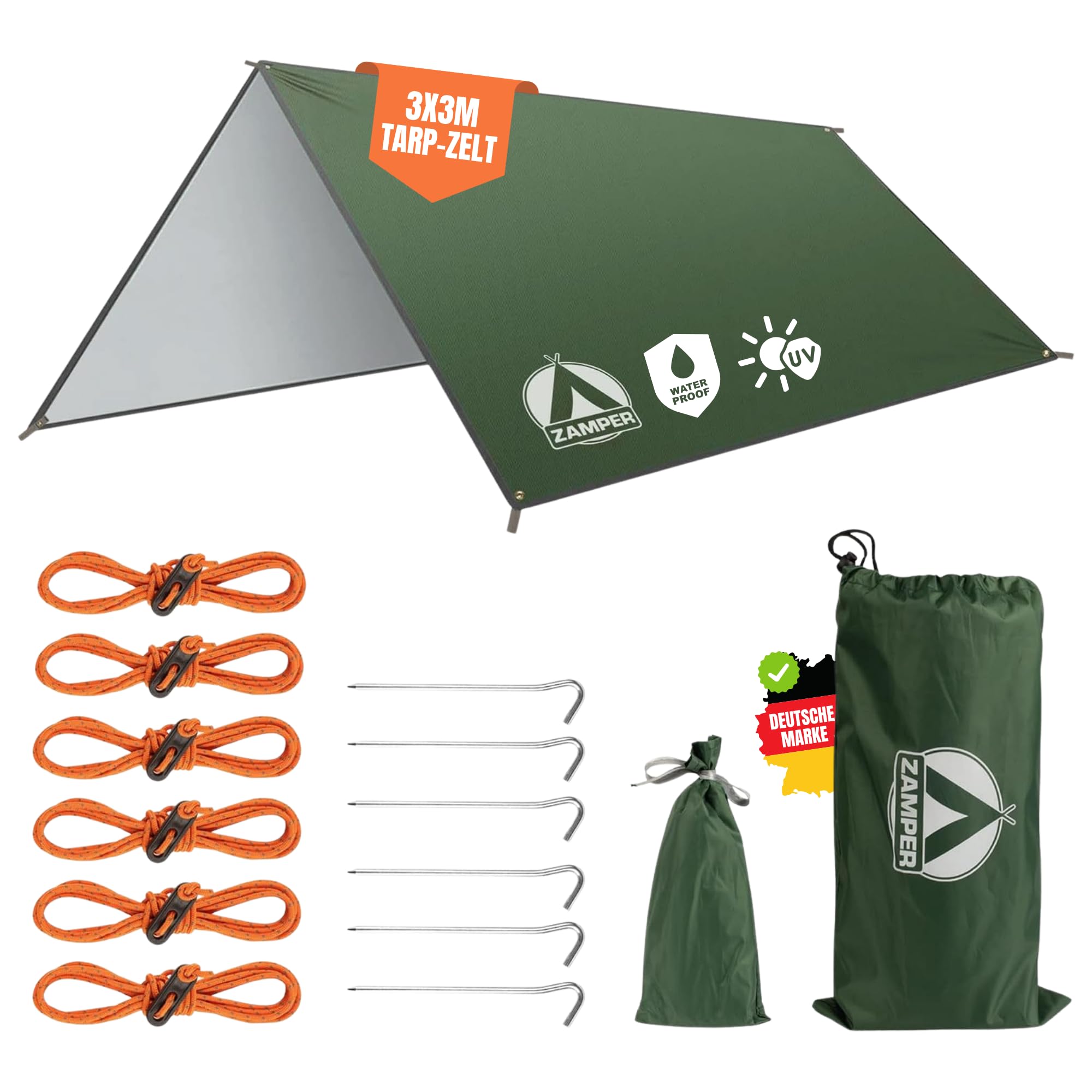 tarp-zelt-853fgh-1.jpg Zamper Tarp 3x3 Zeltplane Wasserdicht mit Ösen & Anti UV Sonnen Schutz | Schnee, Regen, Sonnen Schutz für Hängematte Camping Picknick Wandern mit ... – Bild 1