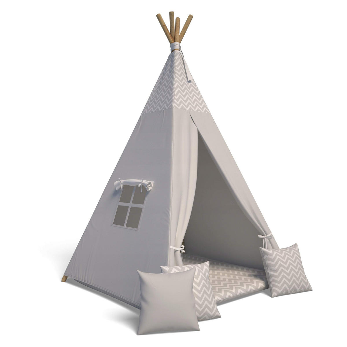 tipi-zelt-165mjo-1.jpg Best for Kids TIPI ZELT 105 x 105 x 140 cm Zickzack grau mit weichen Kissen | Spielzelt für Kinderzimmer Indoor jetzt nur online ➤ XXXLutz.de – Bild 1