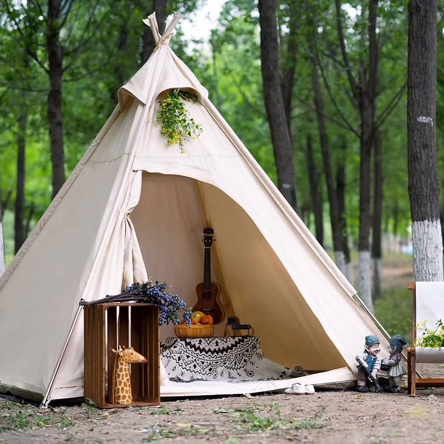 tipi-zelt-197qei-1.jpg WJYLM Tipi Zelt für Erwachsene, Camping Pyramidenzelt aus Baumwollleinen mit insektensicherem Netz für 2 bis 3 Personen, Tipi für Hochzeiten im ... – Bild 1