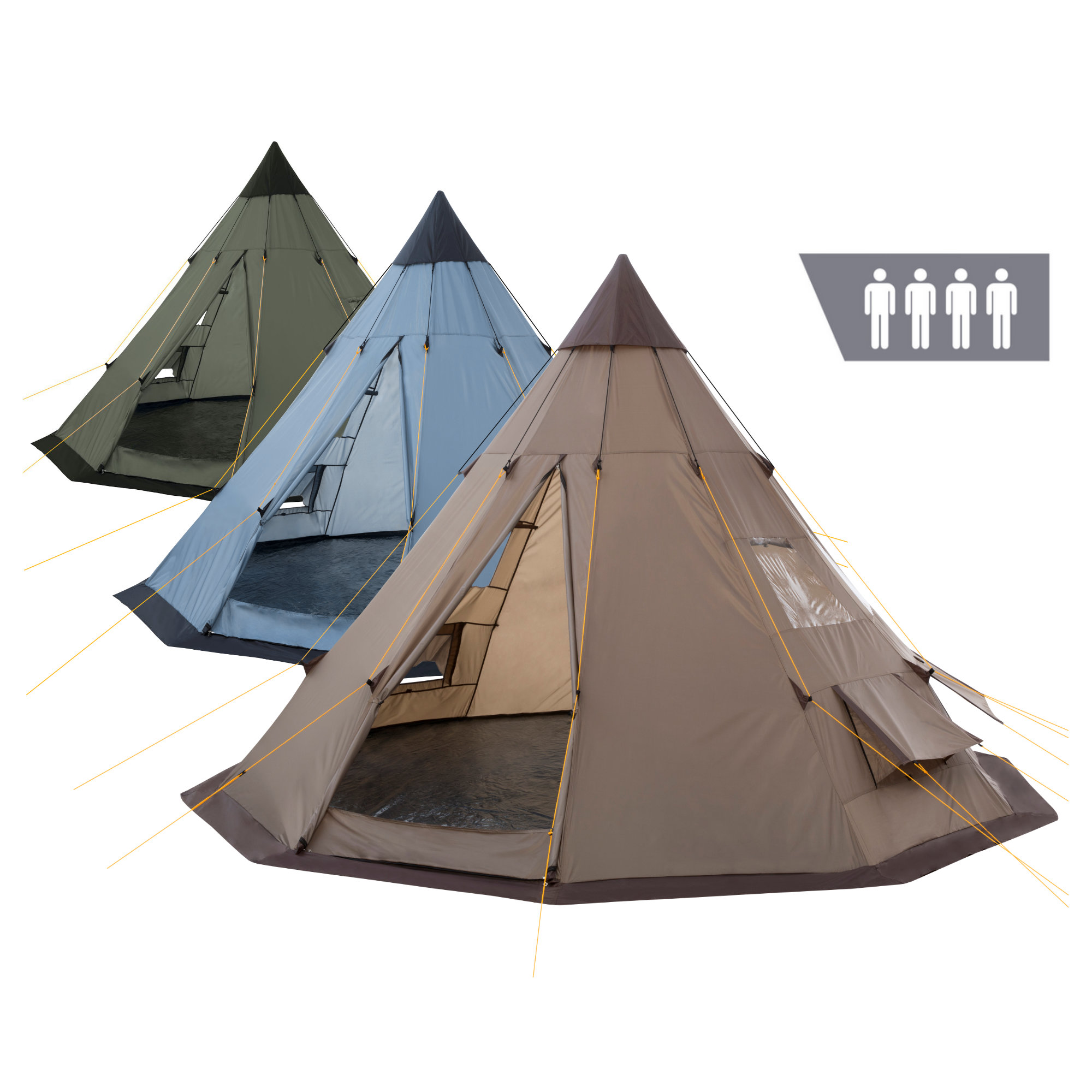 tipi_auswahl_campingzelt_bild1_2000px_v2 CampFeuer Tipi Zelt Spirit für 4 Personen | 3000 mm Wassersäule | Firstzelt | eBay.de – Bild 1