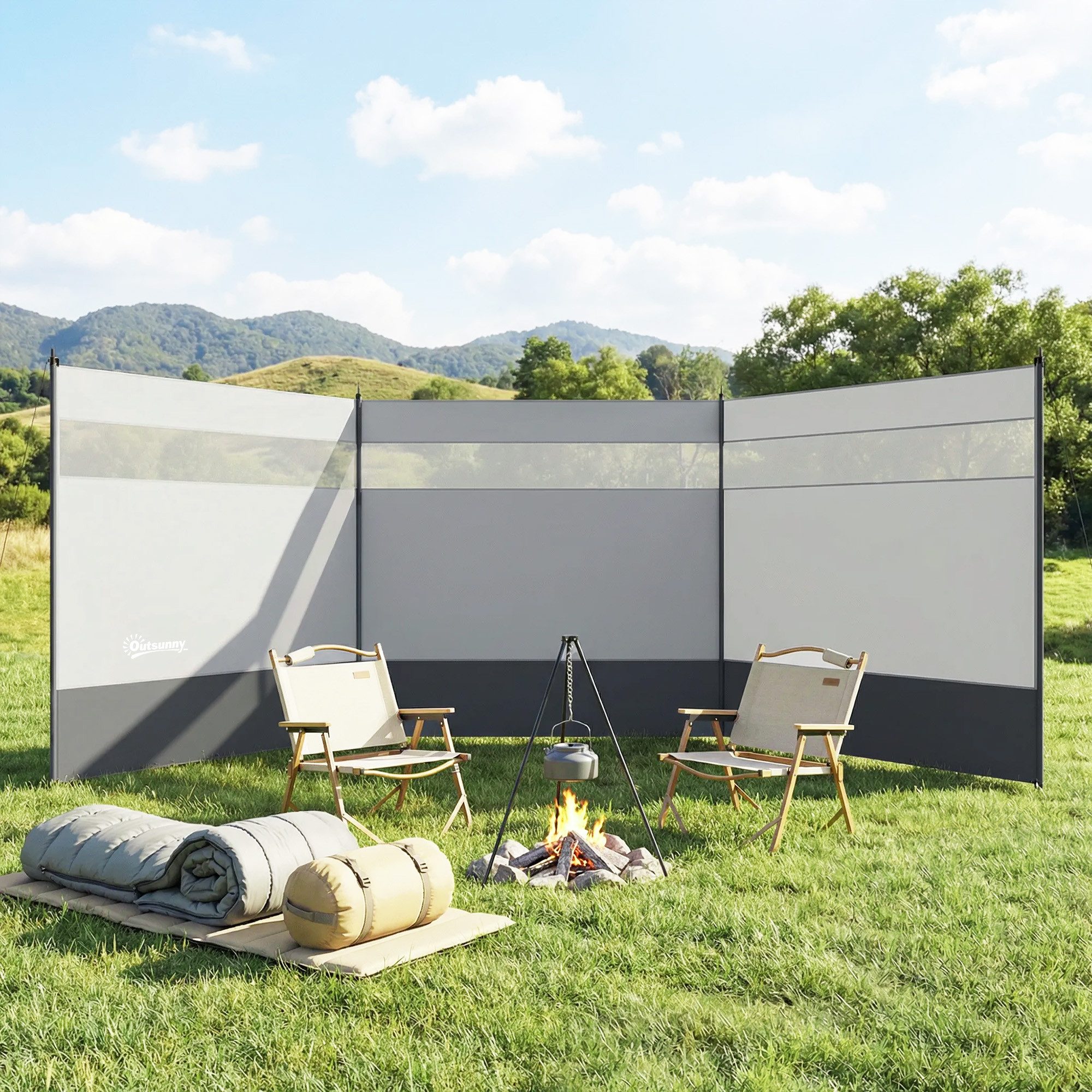 windschutz-camping-172bzs-1.jpg Outsunny Windschutz Strandwindschutz faltbar Sichtschutz mit Lichtquellenfenster grau, (faltbar Sichtschutz, 3 tlg., Sonnenschutz), für Camping ... – Bild 1