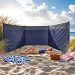 Strand Windschutz blau mit Heringen und Tasche 500 x 140 cm | Camping Sichtschutz mit Spannseilen und Tragetasche XL Strandzaun Blickschutz Meer ...