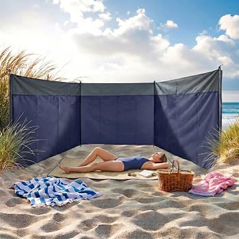 windschutz-camping-235ngs-1.jpg Strand Windschutz blau mit Heringen und Tasche 500 x 140 cm | Camping Sichtschutz mit Spannseilen und Tragetasche XL Strandzaun Blickschutz Meer ... – Bild 1