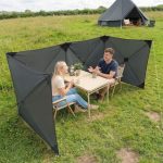 Windschutz faltbar Camping Sichtschutz mit Spannleinen Bodenhaken Tragetasche für Camping Garten 480 x 120 cm Dunkelgrau