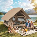 Outsunny Kuppelzelt mit Regenschutz Bodenplane 4 Fenster Tragetasche, Personen: 3 (Instant Pop Up Zelt, 1 tlg., Outdoor Familienzelt), 235 x 235 x 184 cm Khaki, Igluzelt