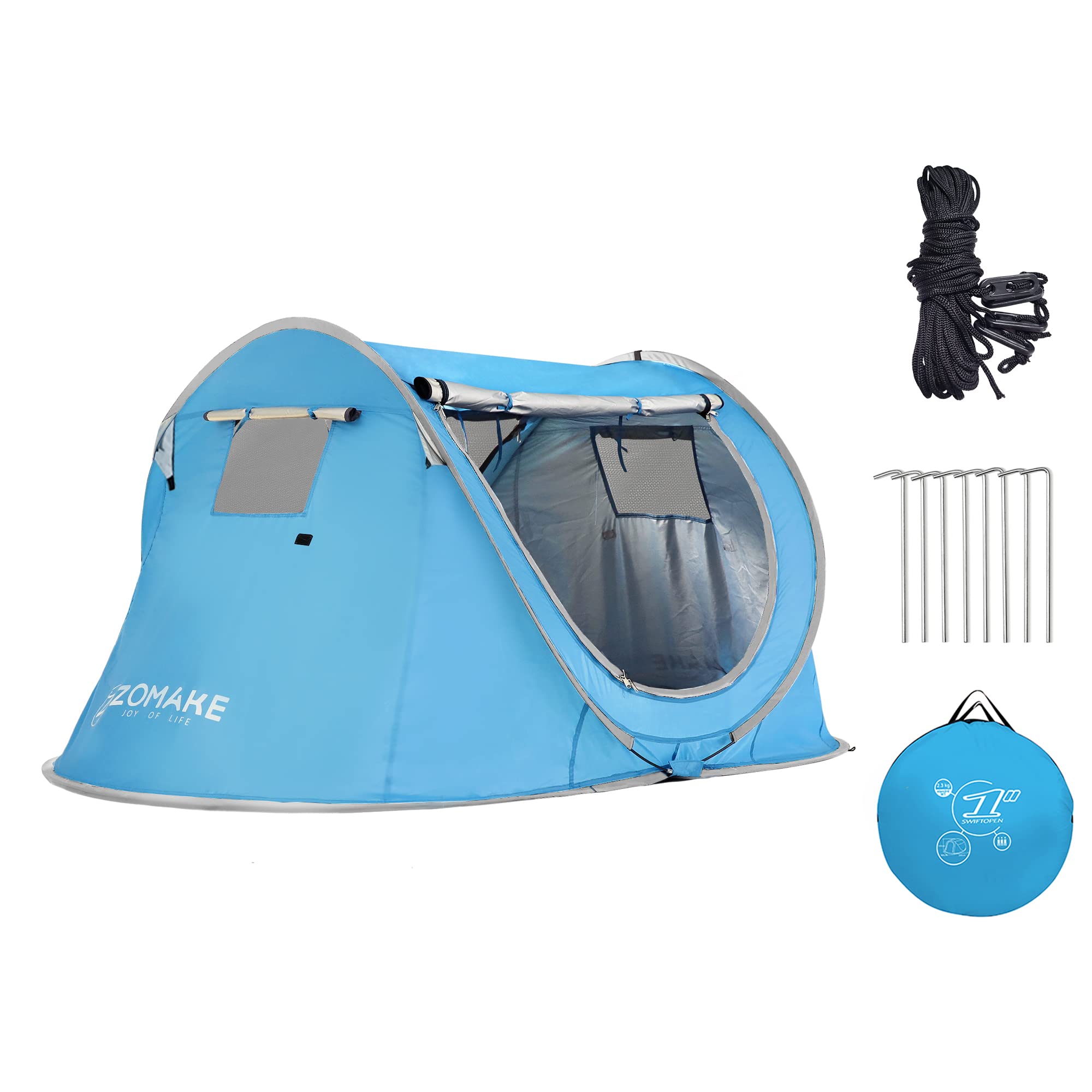 wurfzelt-590gqx-1.jpg ZOMAKE Pop Up Zelt 4 Personen,Automatisches Wurfzelt Wasserdicht Zelte für Camping Familien Outdoor Großes,4 Mann(Hellblau) : Amazon.de: Sport & ... – Bild 1