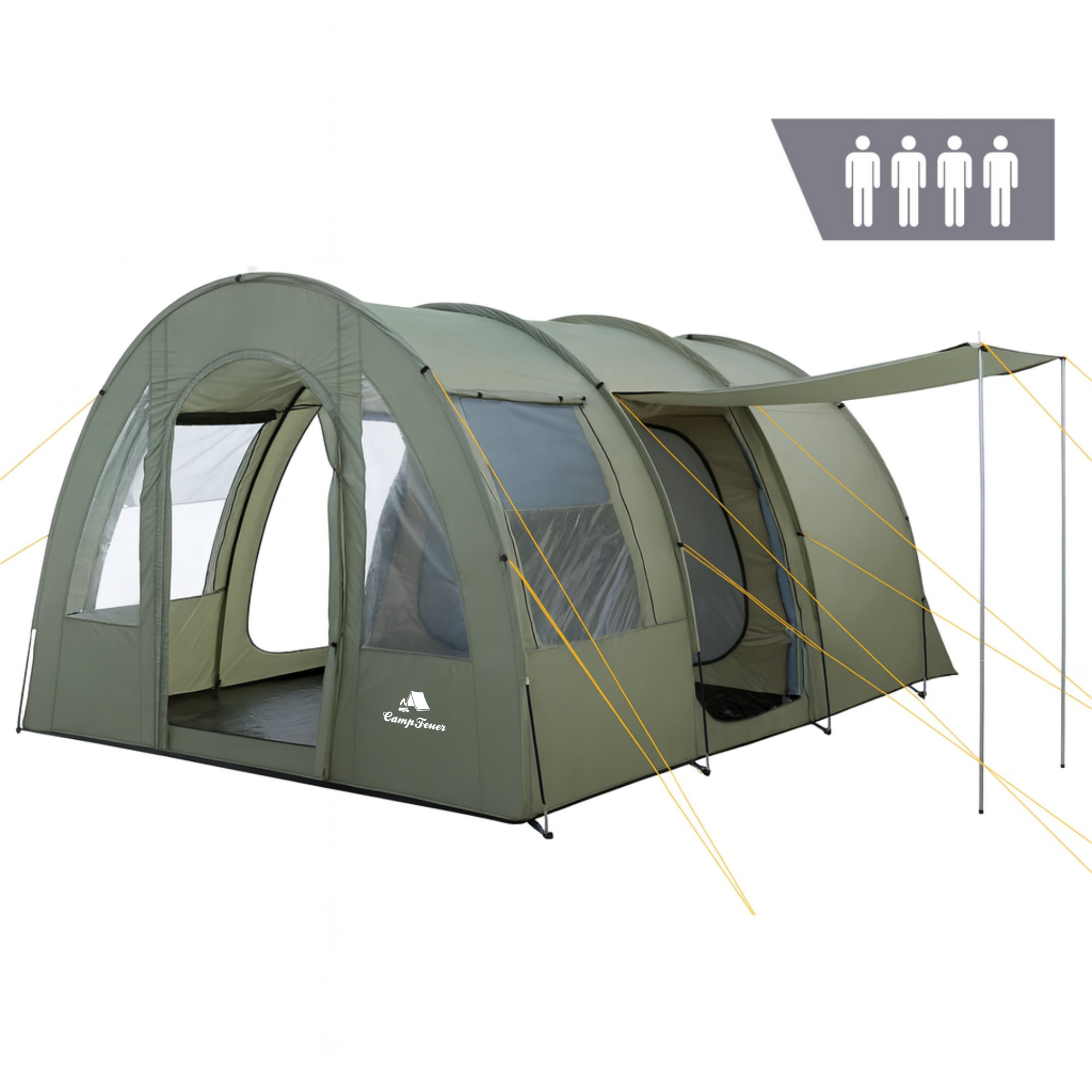 1050_2_Tunnelzelt_Bild1 Zelt für 4 Personen Gruppenzelt Olivgrün 5000mm Campingzelt Tunnelzelt CampFeuer | eBay.de – Bild 1