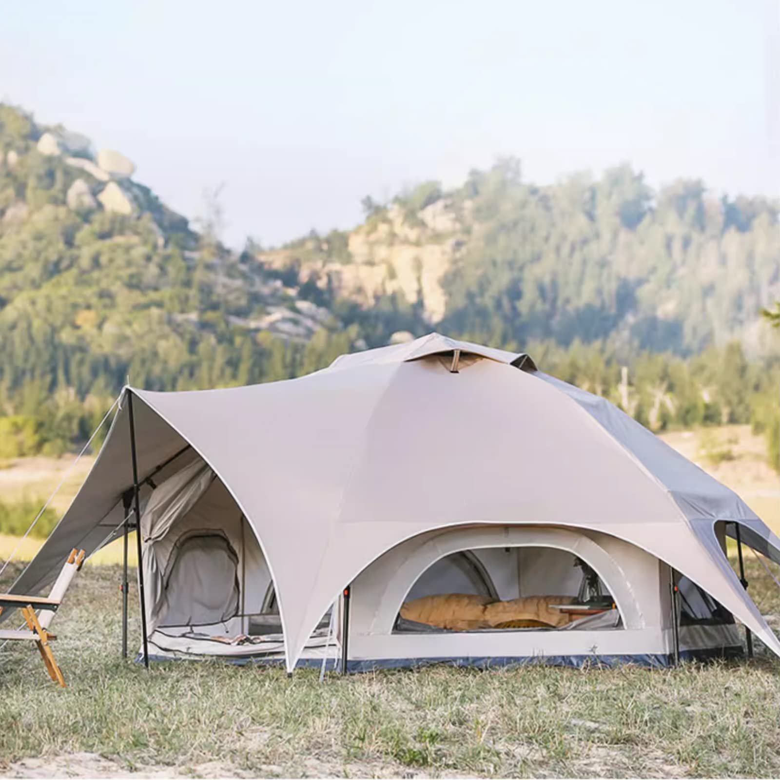 zelt-6-personen-895nsg-1.jpg Zelte Sechseckiges 6 Mann Festival Kuppelzelt, 6 Personen Familiencampingzelte mit 360° Panoramablick, 4 Jahreszeiten Luxus Doppelschicht Glamping Glockenzelt aus großem Segeltuch for Urlaubswanderpar : Amazon.de: Sport & Freizeit – Bild 1