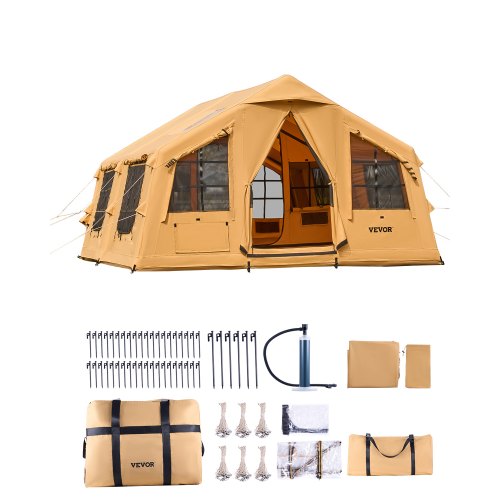 zelt-8-personen-052ylh-1.jpg VEVOR Aufblasbares Zelt für Camping 8 12 Personen mit Handpumpe, 4,8x3,6x2,2 m Glamping Zelt mit 2 Oberlichtern, Baldachin, Ofenanschluss, 2 Türen & ... – Bild 1