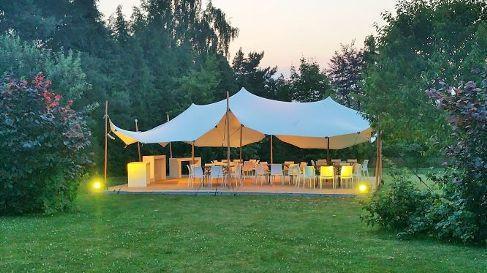 zelt-mieten-628vxr-1.jpg Stretchzelt, Tipi Zelt, Partyzelt, Zeltmembran 10 x 7,5 m weiß/creme 75 qm – Bild 1