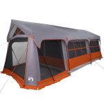 vidaXL Vorzelt 620 x 322 x 240 cm Camping Zelt mit Fenstern Grau und Orange für 10 Pe