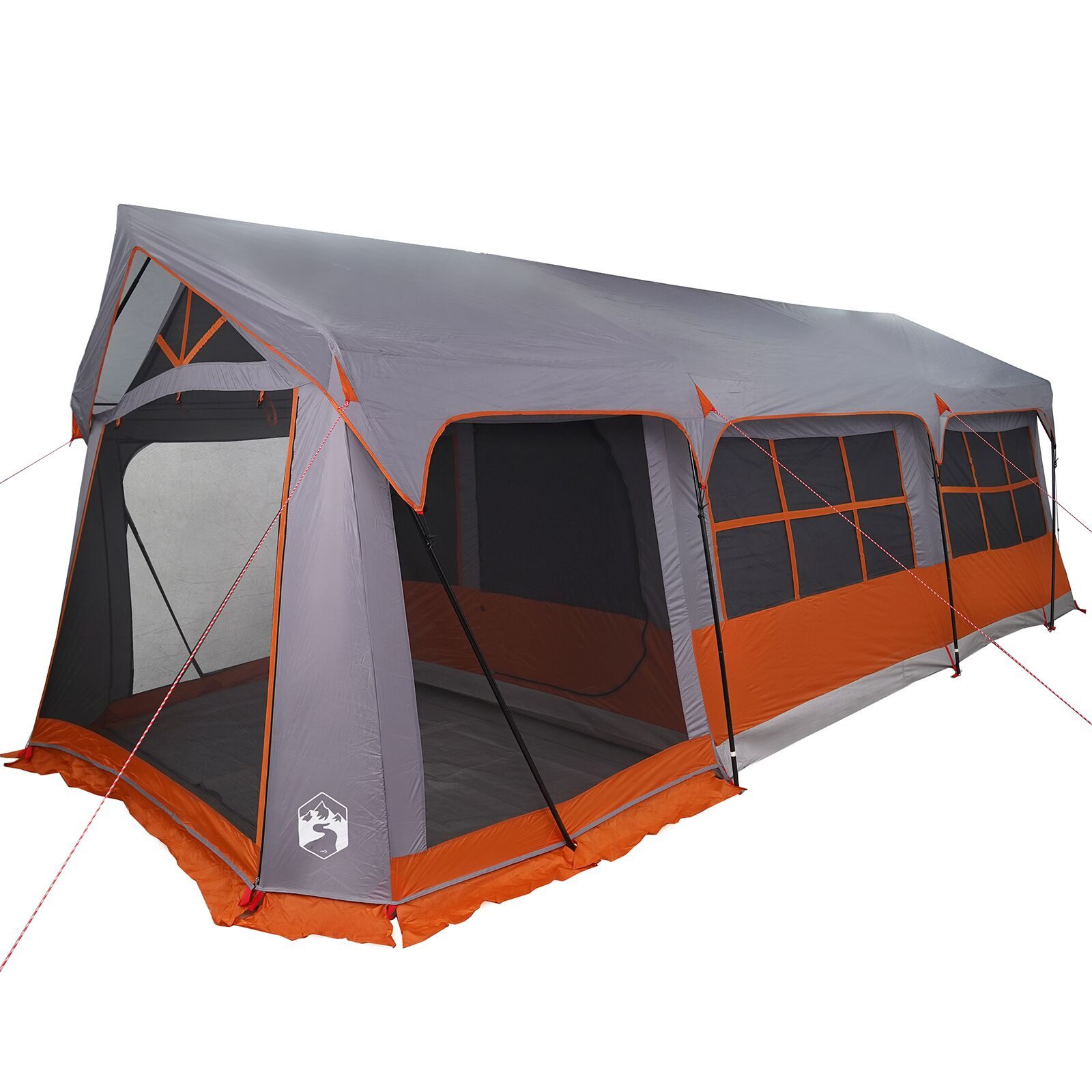 zelt-mit-vorzelt-930oou-1.jpg vidaXL Vorzelt 620 x 322 x 240 cm Camping Zelt mit Fenstern Grau und Orange für 10 Pe – Bild 1