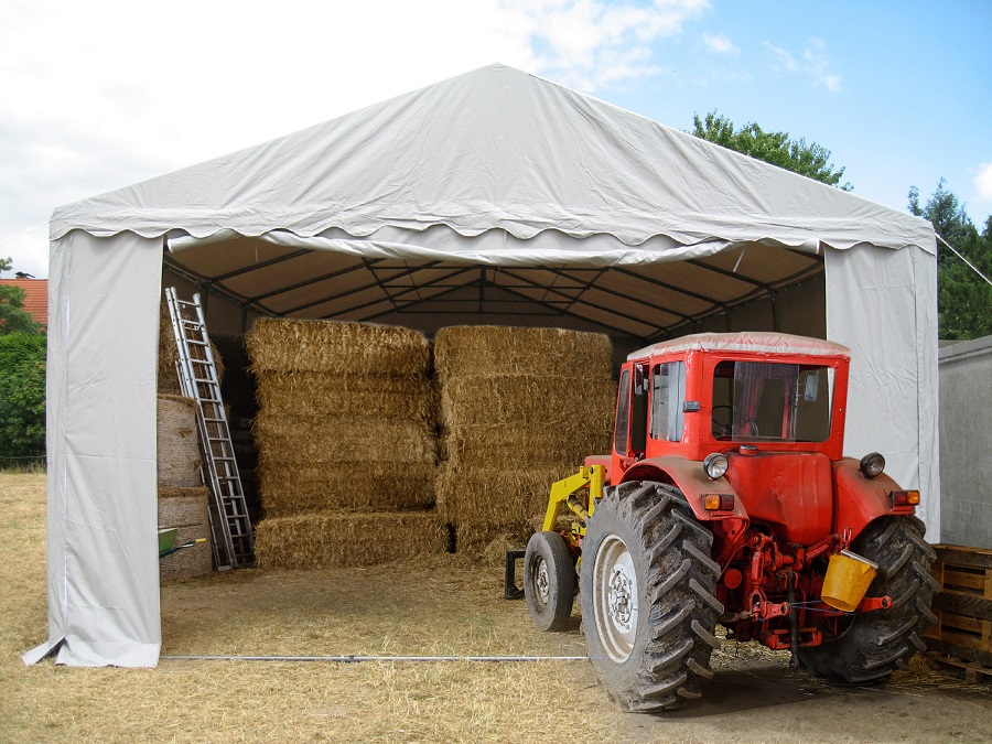 zelte-kaufen-161oyc-1.jpg Lagerzelt 6x12 XXL grau feuerfest PVC 3m Einfahrtshöhe – Bild 1