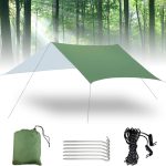 VEGOATY Tarp Wasserdicht 3x3M: Camping Zeltplane mit 6 Seilen und 6 Aluminiumstifte, UV Schutz Ultraleicht Camping Zeltplane mit Ösen für Campings ...