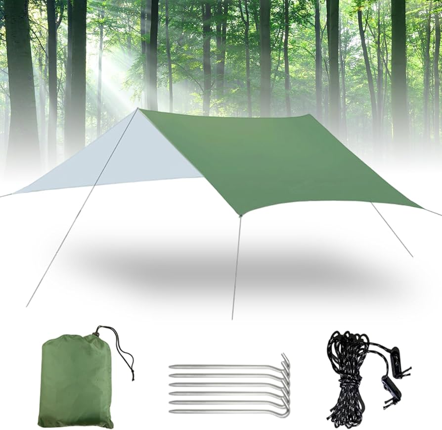 zeltplane-175acn-1.jpg VEGOATY Tarp Wasserdicht 3x3M: Camping Zeltplane mit 6 Seilen und 6 Aluminiumstifte, UV Schutz Ultraleicht Camping Zeltplane mit Ösen für Campings ... – Bild 1